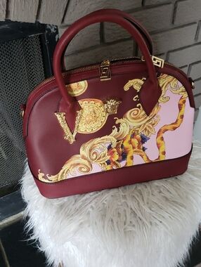 Maroon and Pink Baroque Dome Satchel Handbag